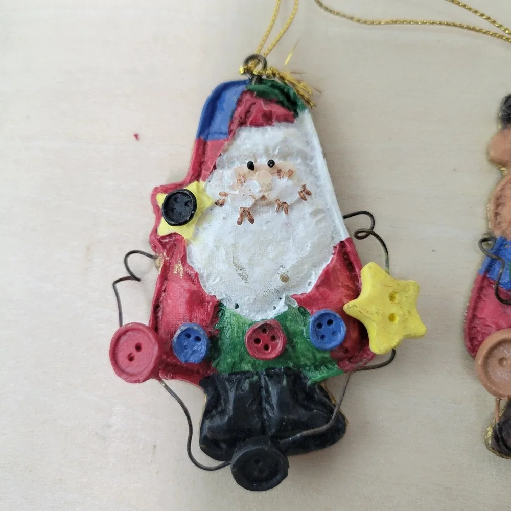 Whimsical Christmas‎ Ornaments Resin Button Embellished Holiday Set Of 4